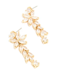 Gold Plated Cubic Zirconia Medium Flower Drop Earrings