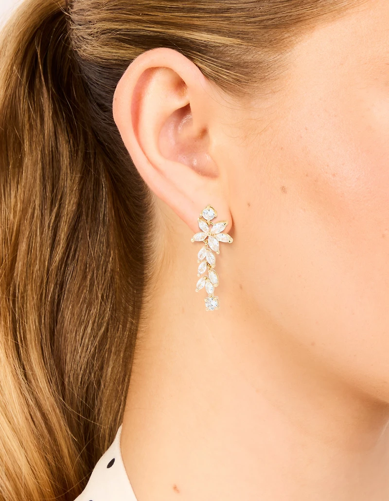 Gold Plated Cubic Zirconia Medium Flower Drop Earrings