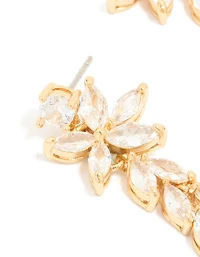 Gold Plated Cubic Zirconia Medium Flower Drop Earrings