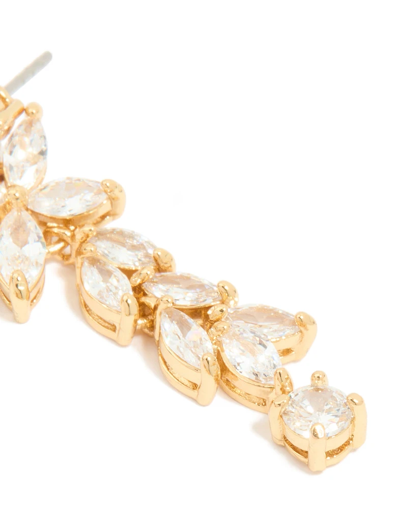 Gold Plated Cubic Zirconia Medium Flower Drop Earrings