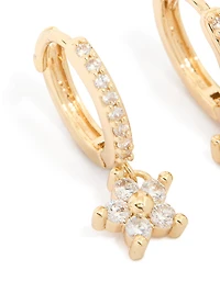 Gold Plated Cubic Zirconia Flower Pendant Huggie Earrings