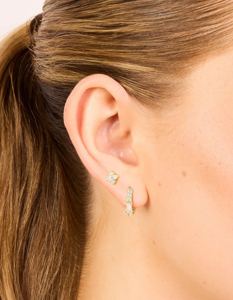 Gold Plated Cubic Zirconia Star Huggie & Hoop Earrings 2-Pack