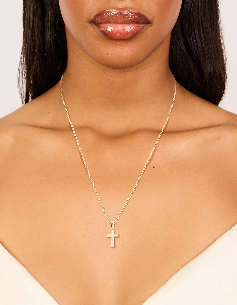 Gold Plated Cubic Zirconia Cross Pendant Necklace