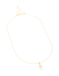 Gold Plated Cubic Zirconia Cross Pendant Necklace
