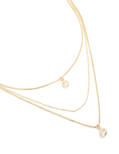 Collier en zircone cubique plaqué or et en chaîne à couches