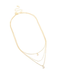 Gold Plated Cubic Zirconia & Chain Layered Necklace
