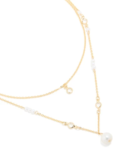 Gold Plated Cubic Zirconia & Pearl Layered Necklace