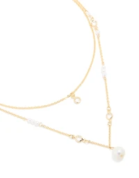 Gold Plated Cubic Zirconia & Pearl Layered Necklace