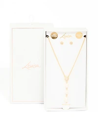 Gold Plated Cubic Zirconia Freshwater Pearl Drop Earrings & Necklace Set