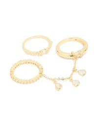 Gold Plated Cubic Zirconia Oval & Chain Rings 3-Pack