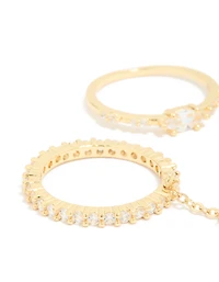 Ovale cubique en zircone plaqué or et bagues à chaîne pack de 3