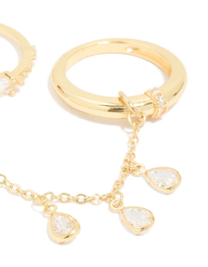 Gold Plated Cubic Zirconia Oval & Chain Rings 3-Pack