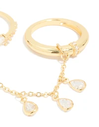 Gold Plated Cubic Zirconia Oval & Chain Rings 3-Pack