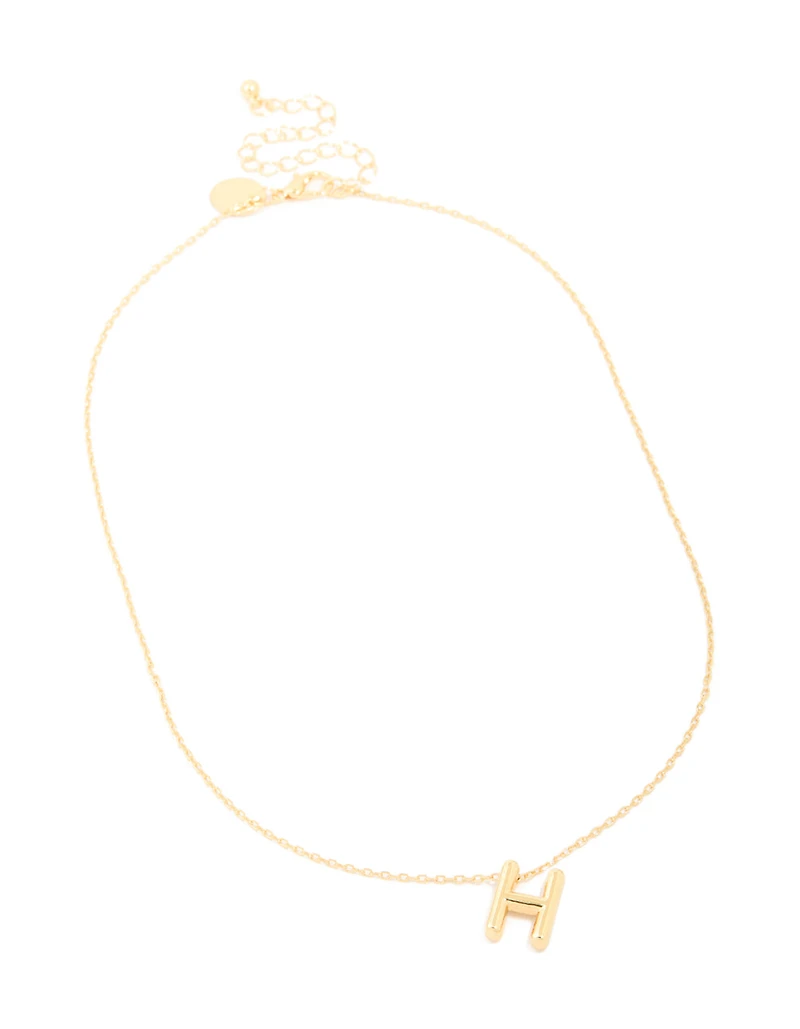 Gold Plated Bubble Letter H Necklace