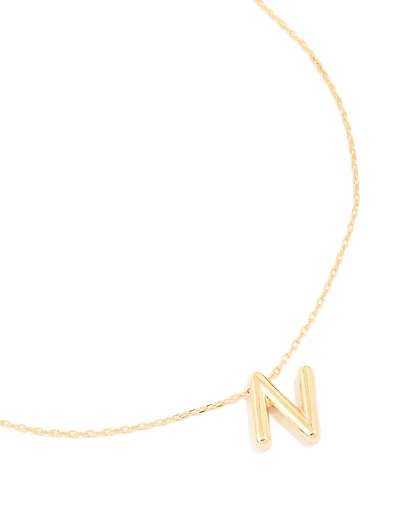 Gold Plated Bubble Letter N Necklace