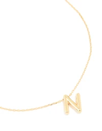 Gold Plated Bubble Letter N Necklace