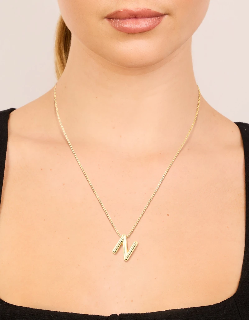 Gold Plated Bubble Letter N Necklace