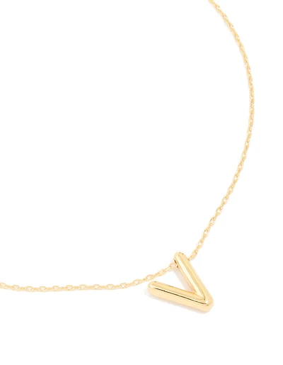 Gold Plated Bubble Letter V Necklace