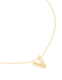 Gold Plated Bubble Letter V Necklace