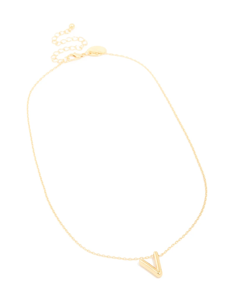 Gold Plated Bubble Letter V Necklace