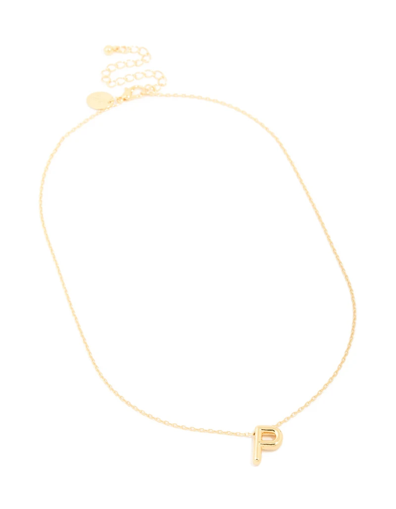 Gold Plated Bubble Letter P Necklace