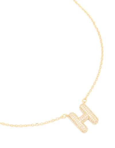 Collier en pavé cubique en zircone plaqué or avec la lettre H