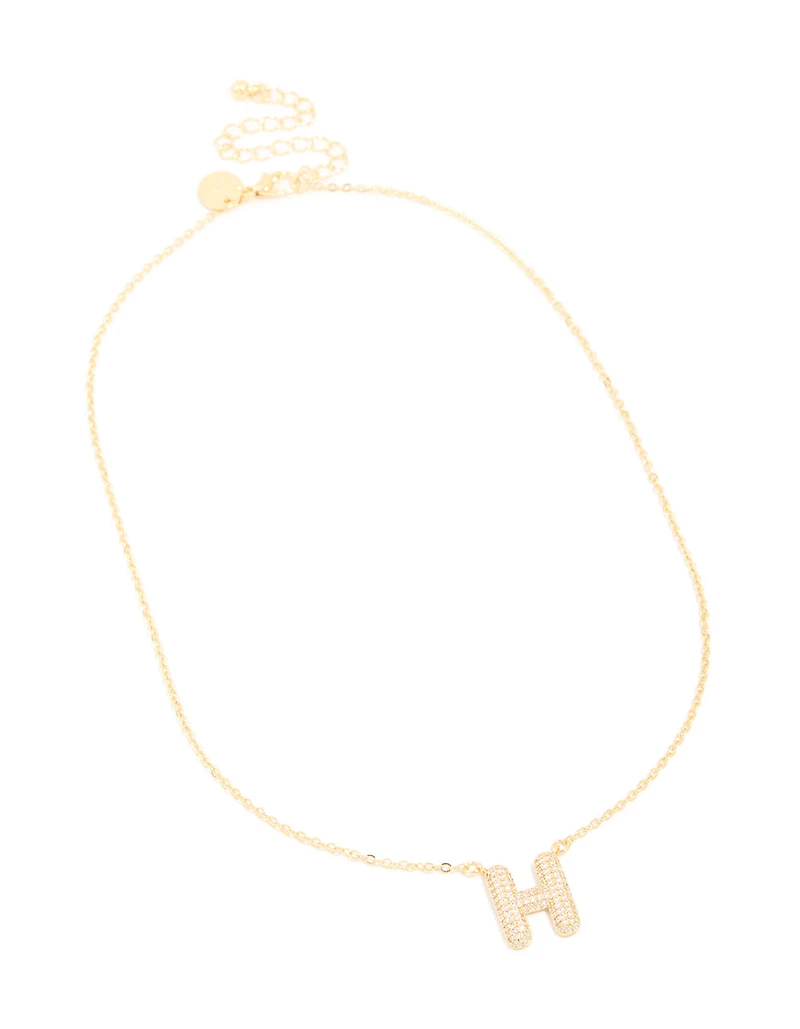Gold Plated Cubic Zirconia Pave Letter H Necklace