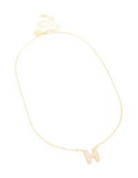Gold Plated Cubic Zirconia Pave Letter H Necklace