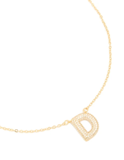 Gold Plated Cubic Zirconia Pave Letter D Necklace