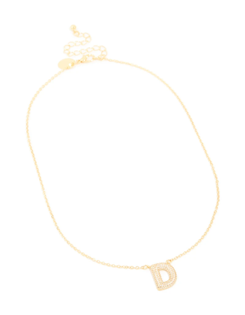 Gold Plated Cubic Zirconia Pave Letter D Necklace