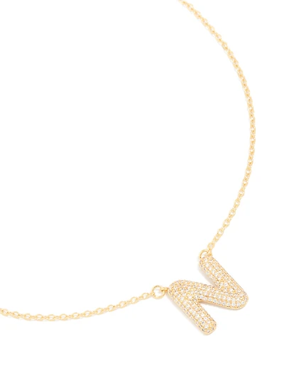Gold Plated Cubic Zirconia Pave Letter N Necklace