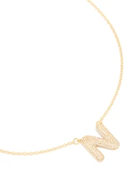 Gold Plated Cubic Zirconia Pave Letter N Necklace