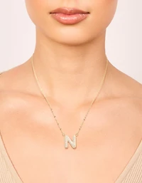 Gold Plated Cubic Zirconia Pave Letter N Necklace