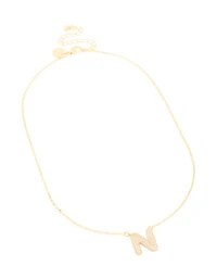 Gold Plated Cubic Zirconia Pave Letter N Necklace