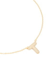 Gold Plated Cubic Zirconia Pave Letter T Necklace
