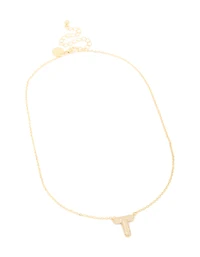 Gold Plated Cubic Zirconia Pave Letter T Necklace