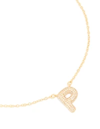 Gold Plated Cubic Zirconia Pave Letter P Necklace