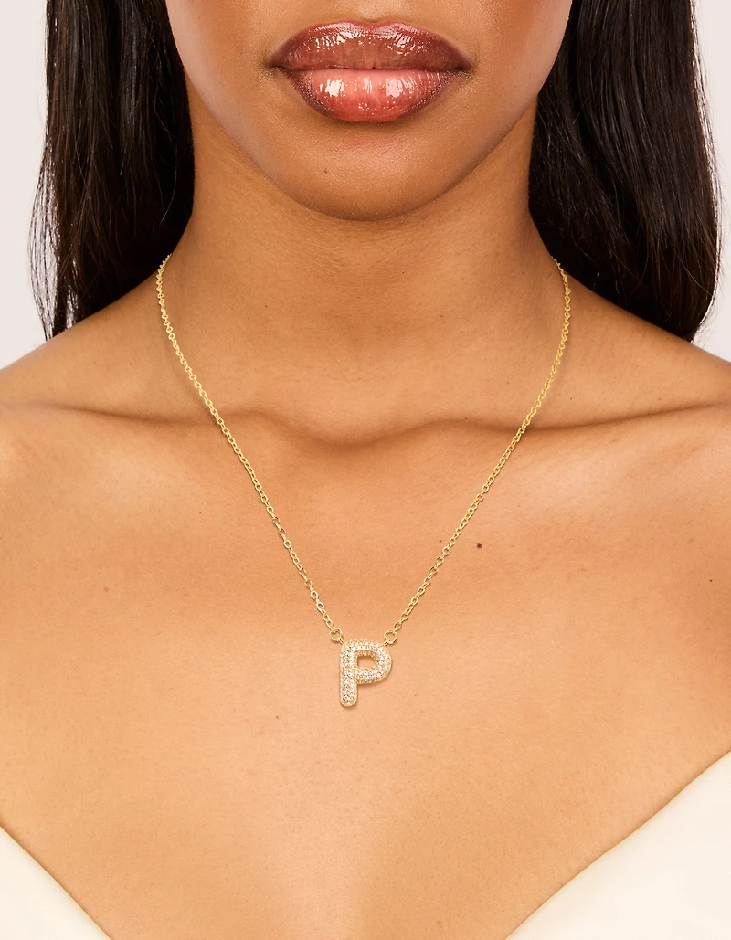 Gold Plated Cubic Zirconia Pave Letter P Necklace
