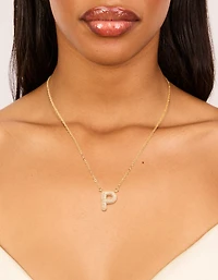 Gold Plated Cubic Zirconia Pave Letter P Necklace