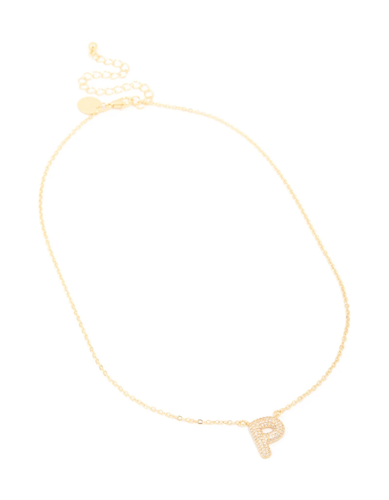 Gold Plated Cubic Zirconia Pave Letter P Necklace