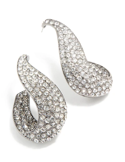 Gunmetal Silver Diamante Wavy Hoop Earrings