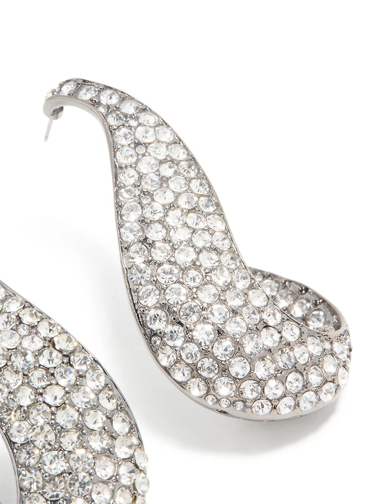 Gunmetal Silver Diamante Wavy Hoop Earrings