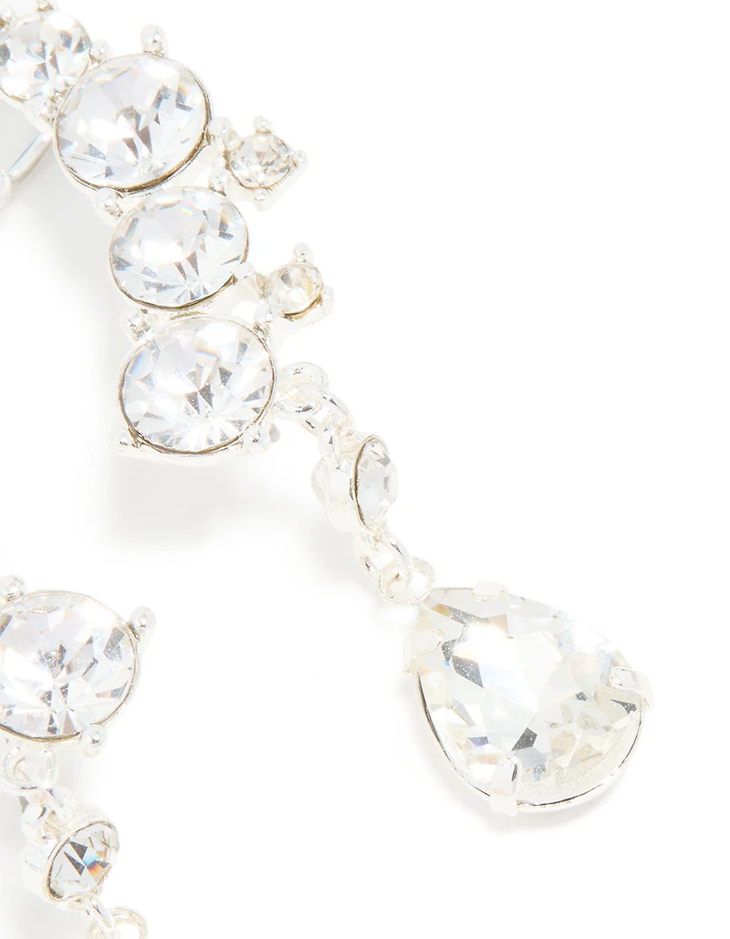 Silver Diamante Drop Ear Cuffs