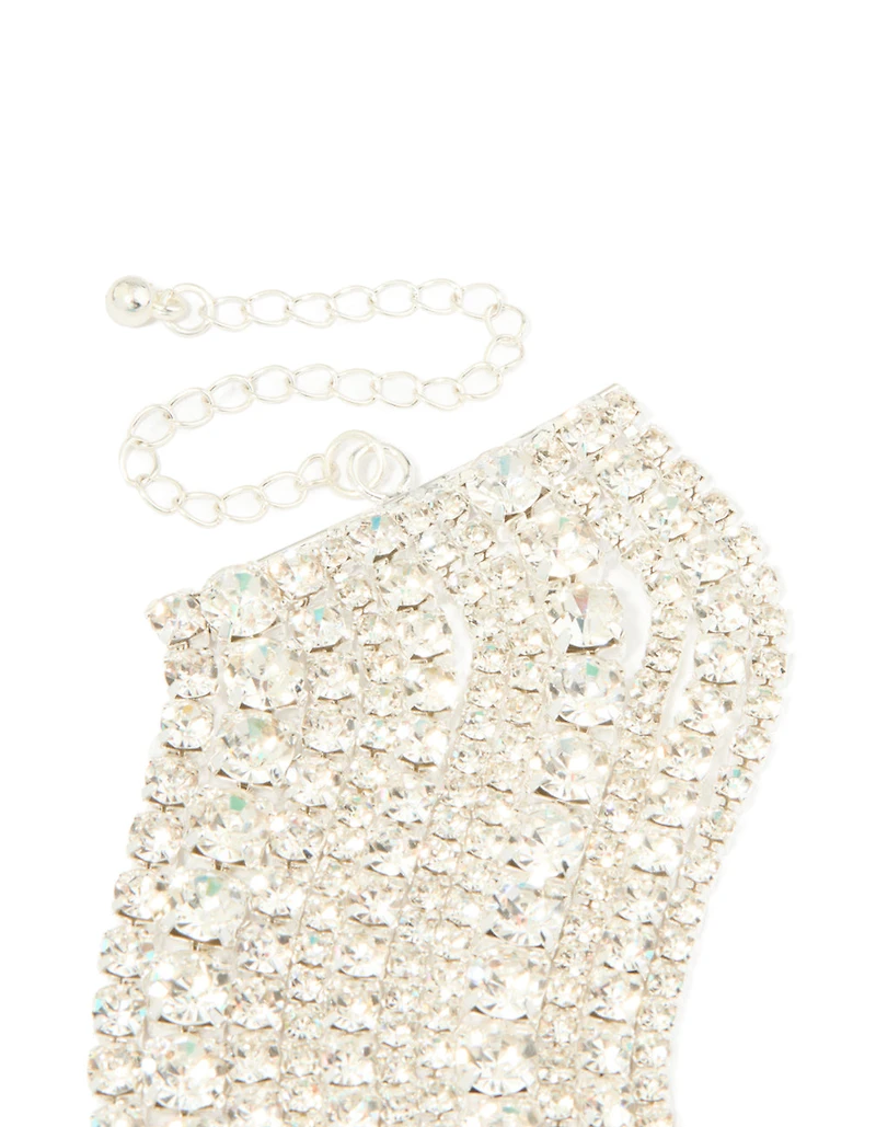 Silver Diamante Cup Chain Layered Choker Necklace