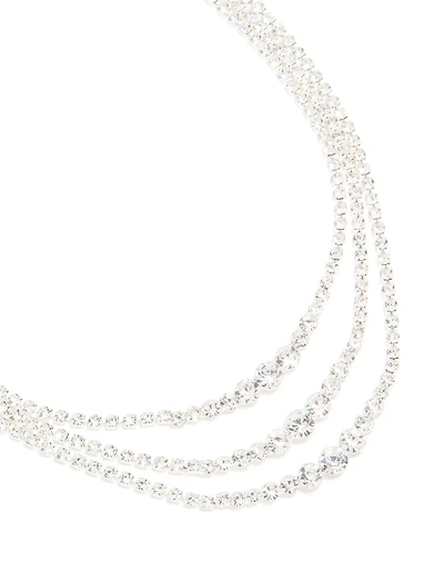 Silver Diamante Triple Layered Necklace