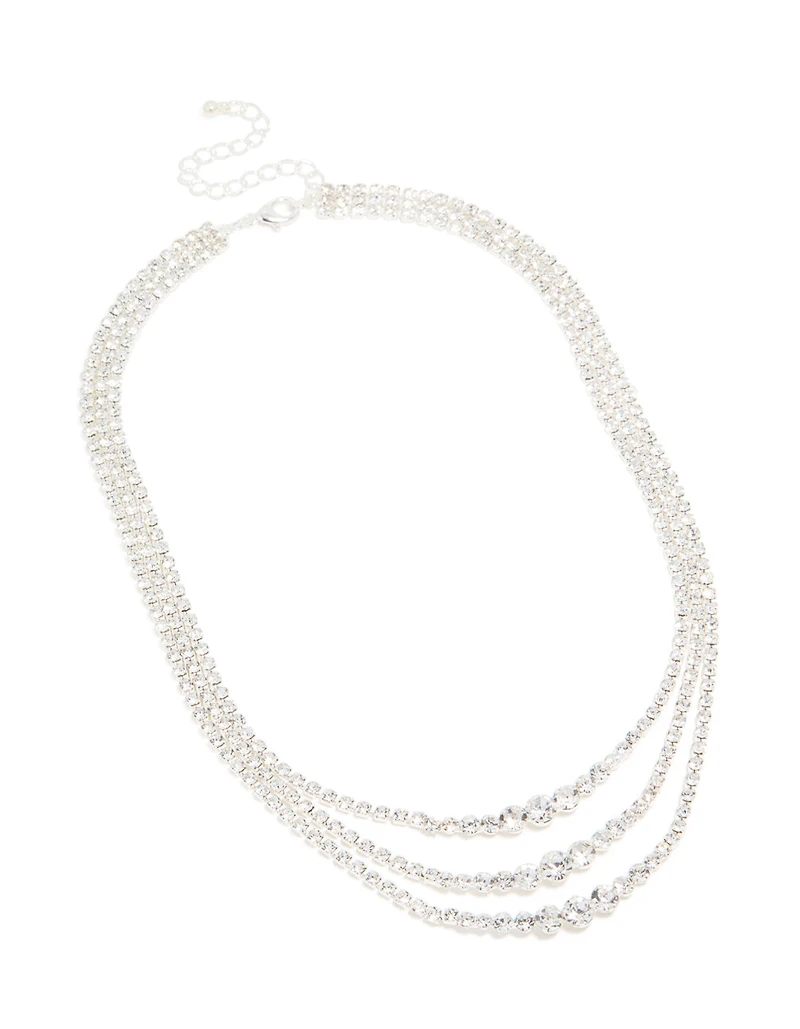 Silver Diamante Triple Layered Necklace
