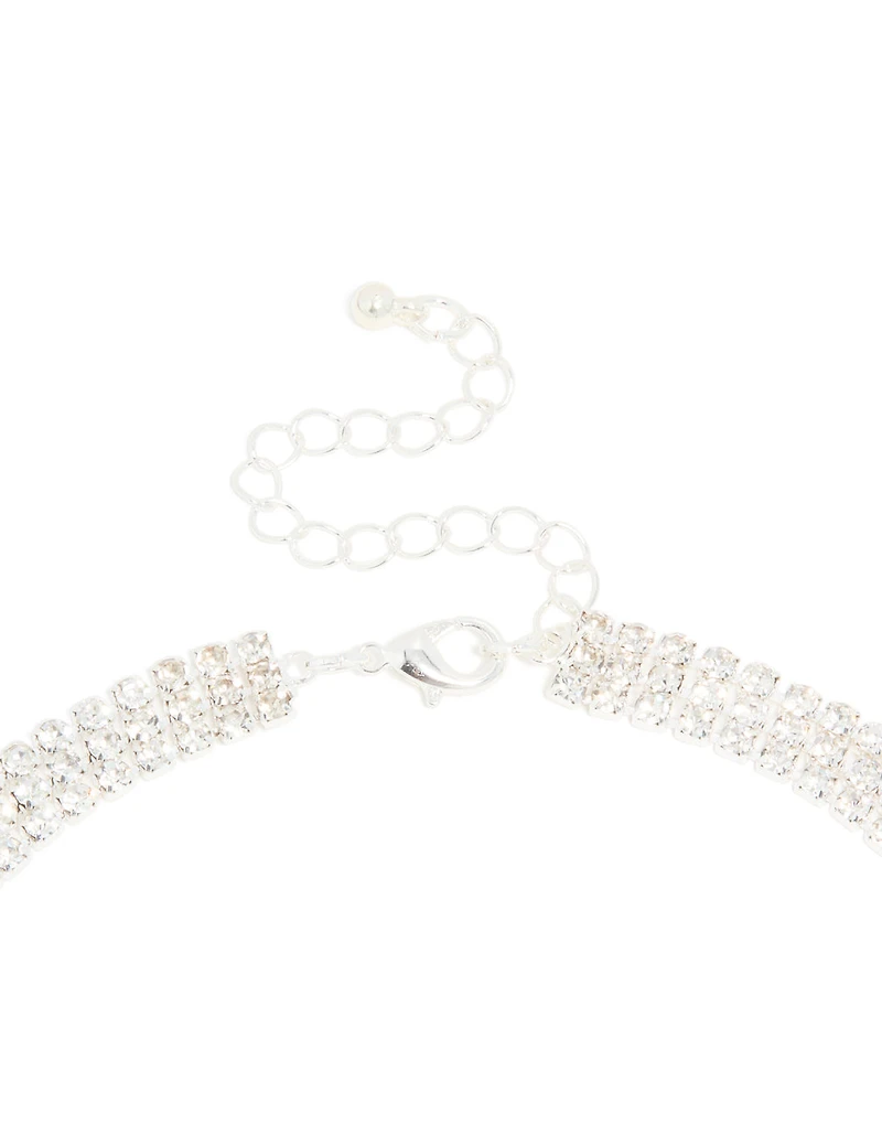 Silver Diamante Triple Layered Necklace
