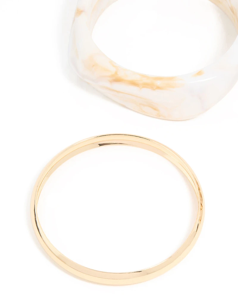 Gold & White Acrylic Bangles 3-Pack