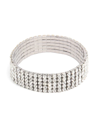Gunmetal Silver Diamante Stretch Bracelet