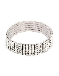 Gunmetal Silver Diamante Stretch Bracelet